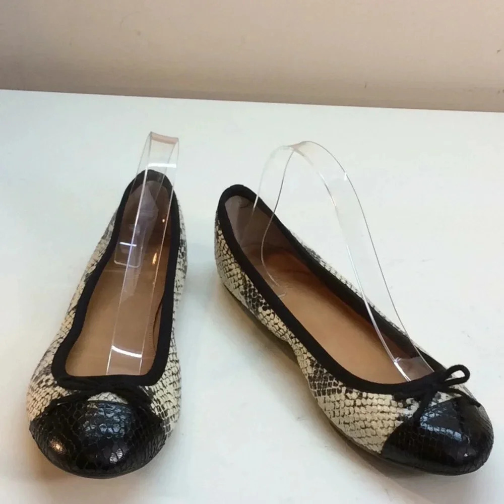 J. Crew Black & Cream Snakeskin Print Flats